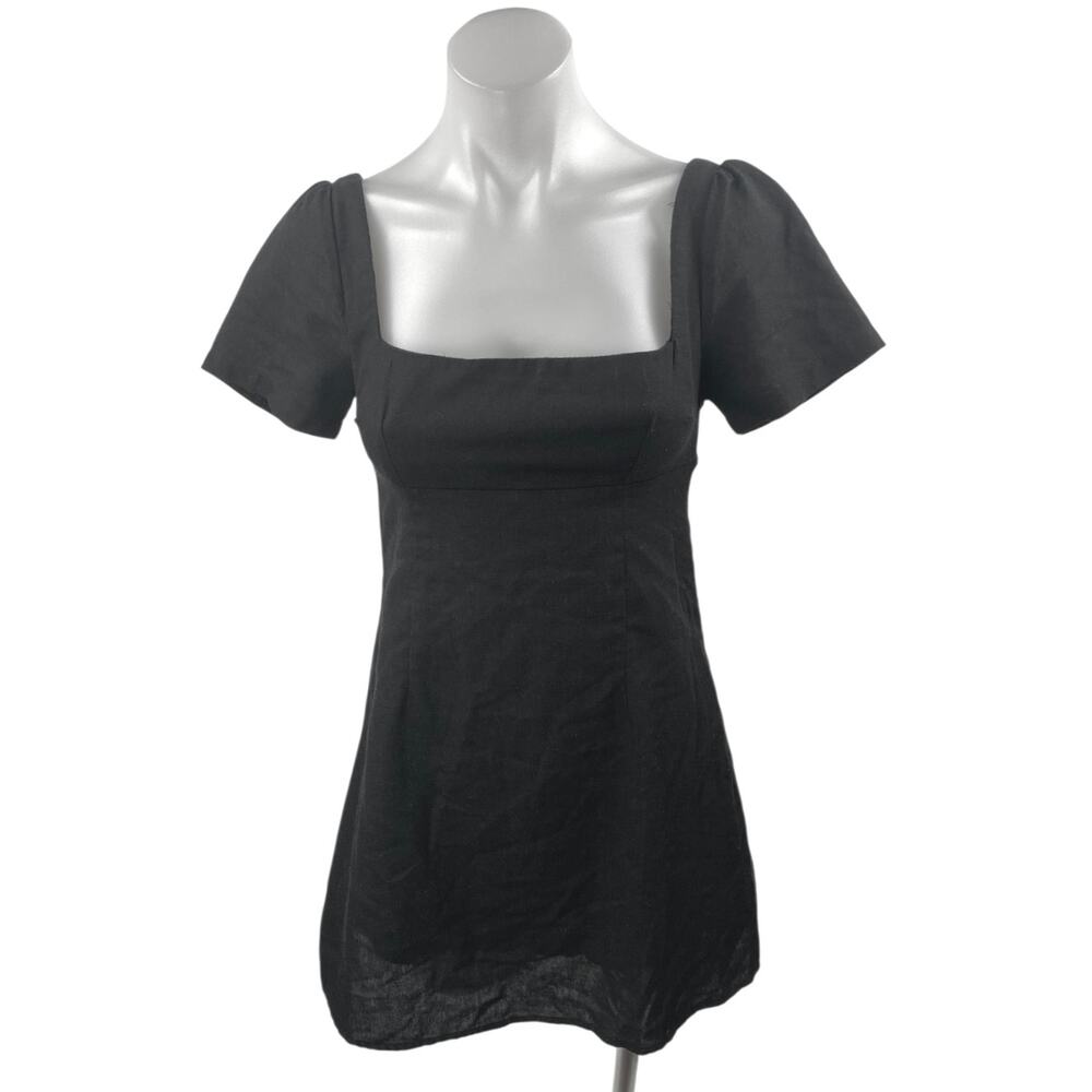 Princess Polly Black Short Sleeve Square Neck Back Zip Mini A Line Dress Size 4
